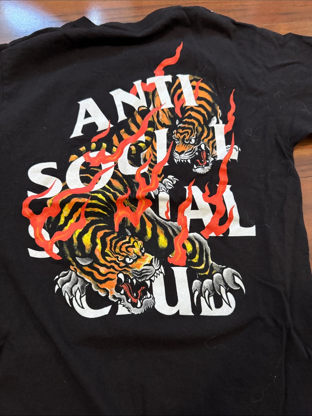 Anti social club Black Graphic Tee with Fiery Tiger Design
